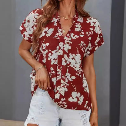 Blouse décontractée pour femmes avec motif floral et courte patte de boutonnage Chic und Stil