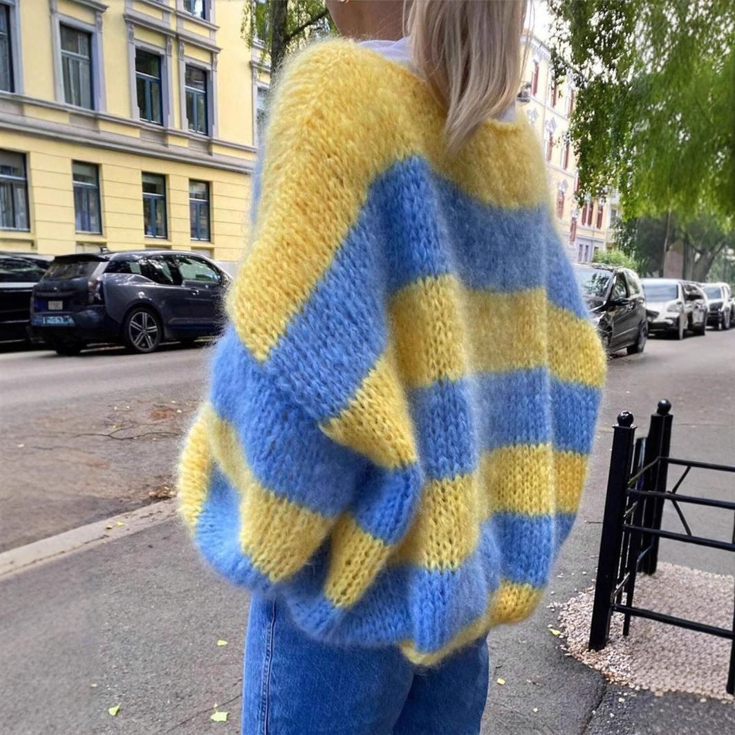 Dames Pull en maille surdimensionné avec motif rayé frappant Chic und Stil