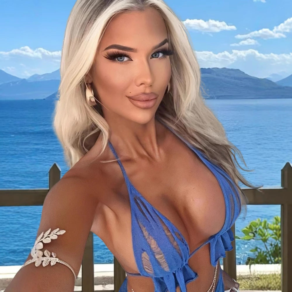 Robe de plage transparente pour dames combinaison avec volants et liens Chic und Stil