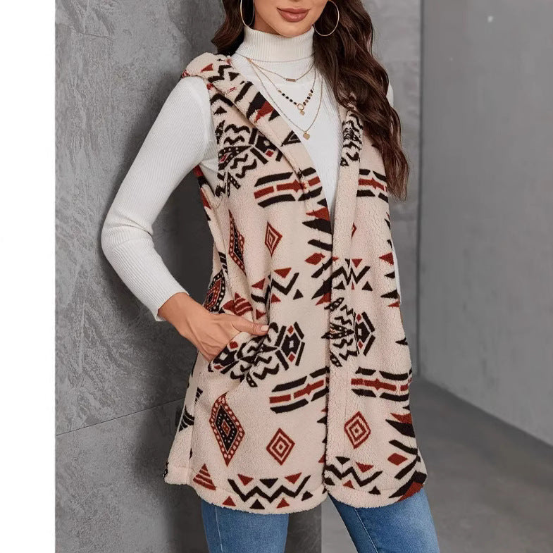 Dames Élégant et confortable gilet en peluche avec motif ethnique Chic und Stil