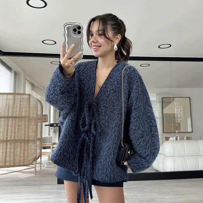 Ladies soft pullover with trendy knot belt Chic and Style