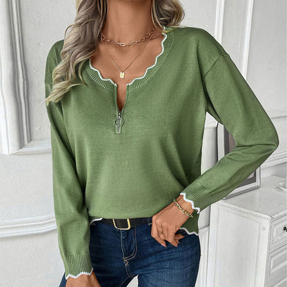 Pull en tricot pour dames avec fermeture éclair et ourlet ondulé Chic und Stil