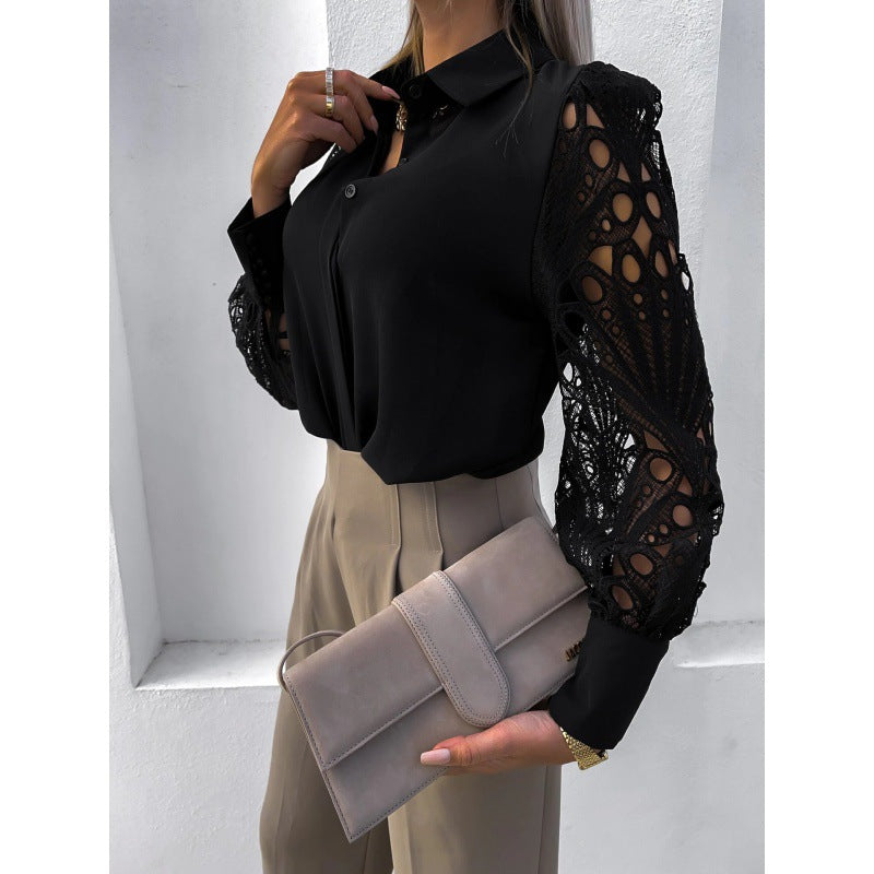 Dames Élégante blouse avec des manches en dentelle romantiques Chic und Stil