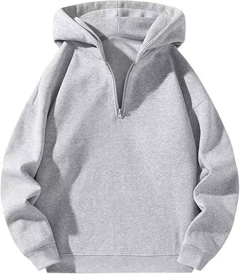 Women Fleece Hooded Pullover with Short Zip Opening Chic und Stil