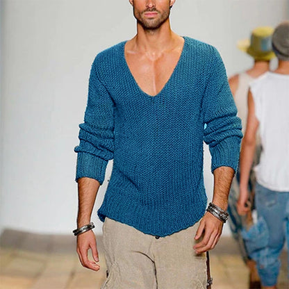 Pull décontracté pour homme en tricot avec décolleté en V profond et coupe confortable Chic und Stil