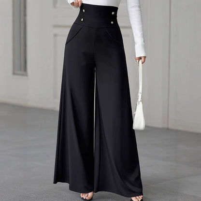 High-waisted wide-leg pants for women with decorative buttons Chic und Stil