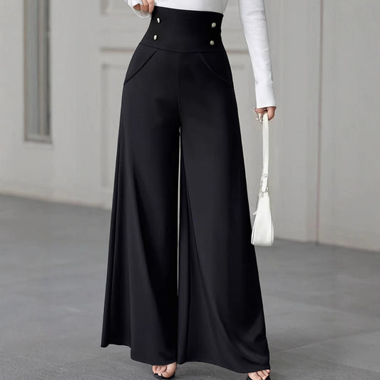 High-waisted palazzo pants for women with decorative buttons Chic and Style