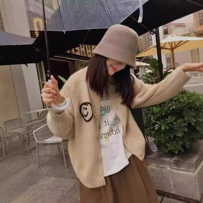 Cardigan femmes et tricot confortable avec motif Smiley ludique Chic und Stil