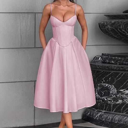 Robe midi élégante pour femme avec bustier intégré et jupe volumineuse Chic und Stil
