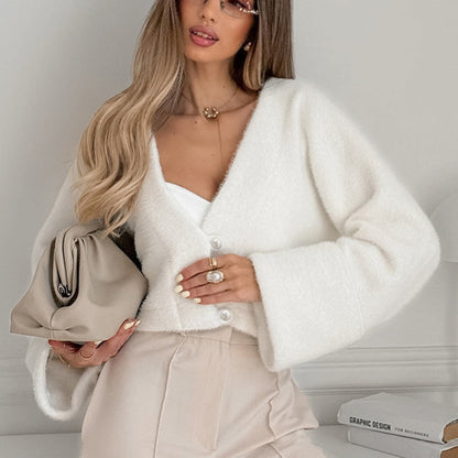 Dame cardigan moelleux avec décolleté en V élégant et manches larges Chic und Stil