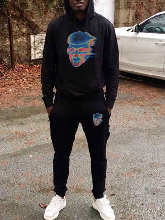 Men's sports jacket and jogger pants set with creative skull design Chic and Style