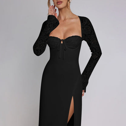 Robe maxi élégante pour femmes avec dentelle et fente haute Chic und Stil