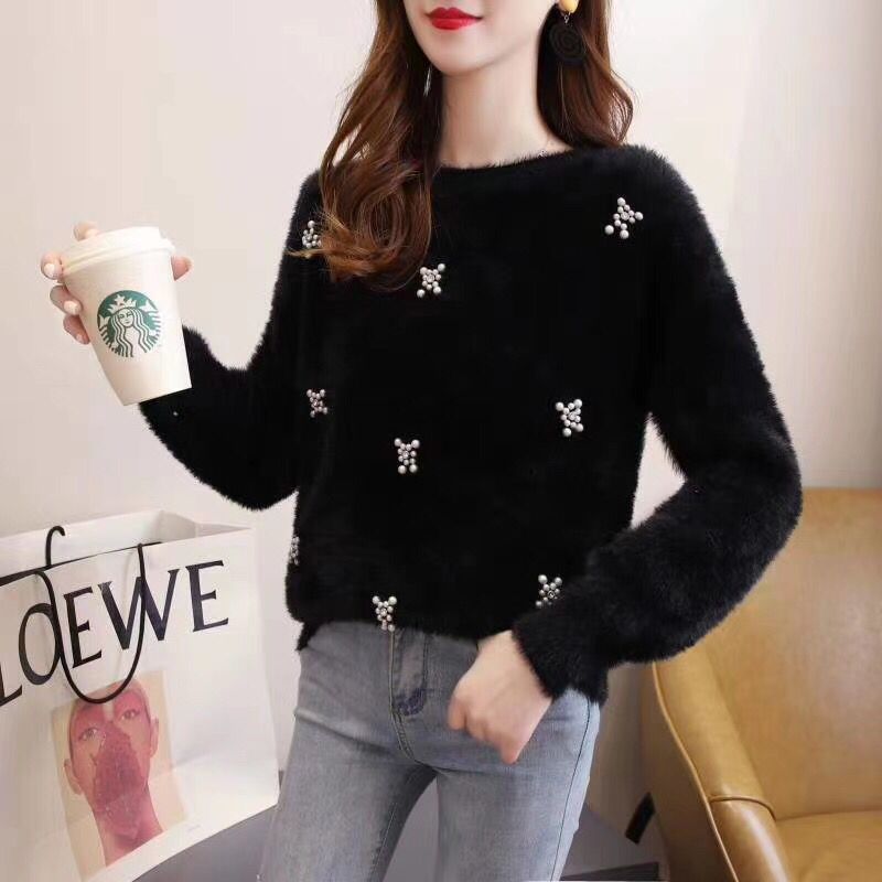 Femmes pull doux avec élégantes appliqués en perles Chic und Stil