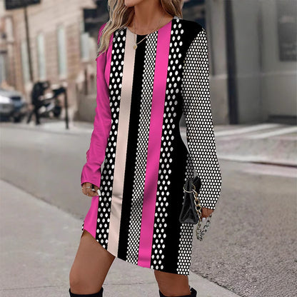 Robe longue à manches longues pour femmes avec motif graphique à rayures et design ponctuel Chic und Stil