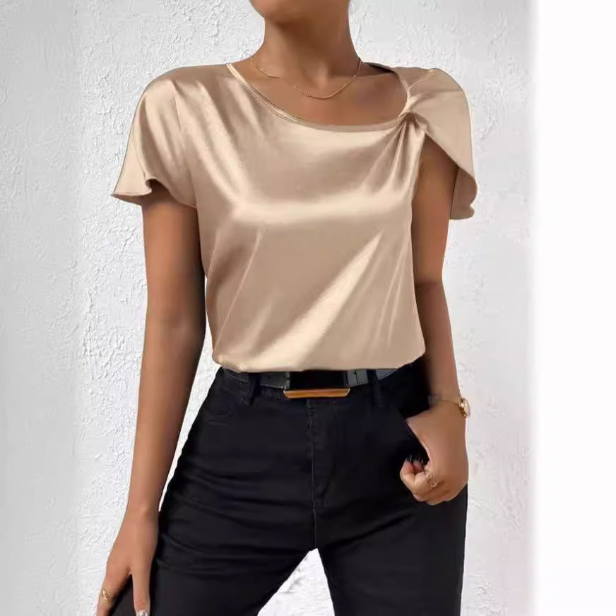 Chic und Stil | Satin Twist Solid Color Loose Versatile Top