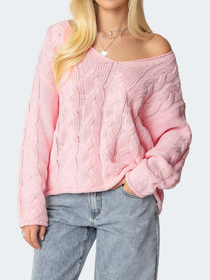 Pull en grosse maille pour dames avec décolleté en V profond et silhouette décontractée Chic und Stil