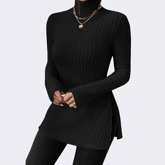 Dames pull à col roulé tendance avec une structure côtelée recherchée Chic und Stil