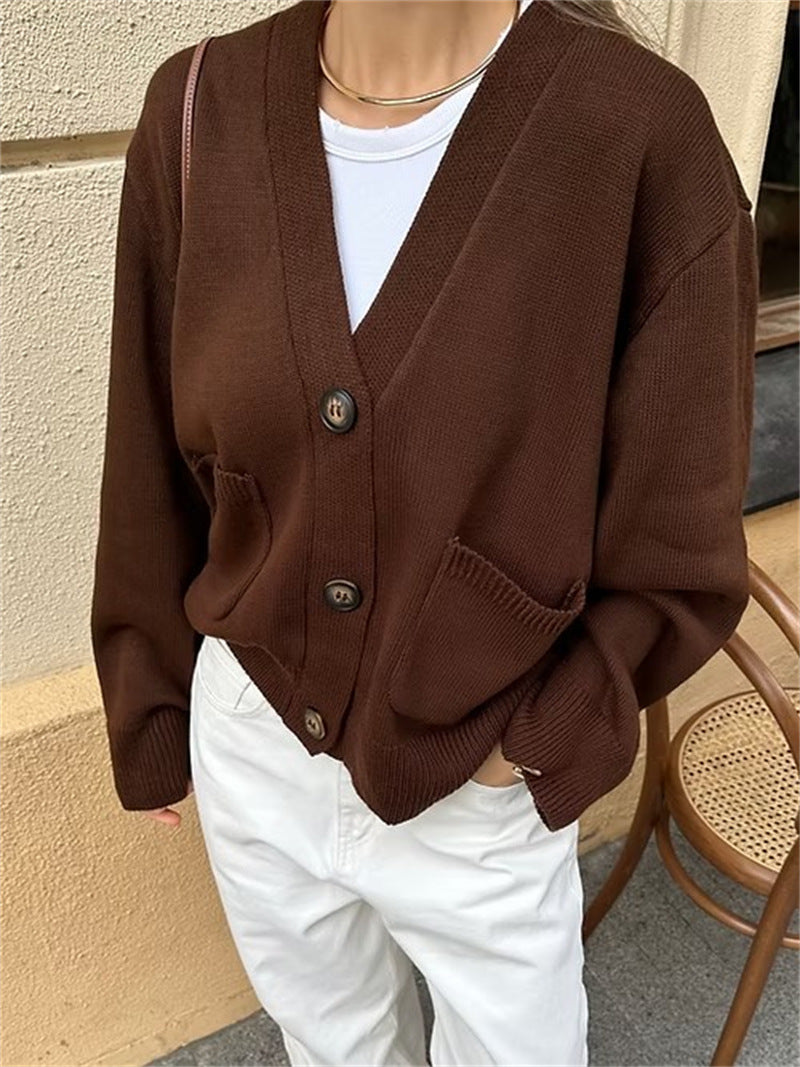 Dames cardigan en tricot décontracté avec grandes poches et fermeture à boutons Chic und Stil