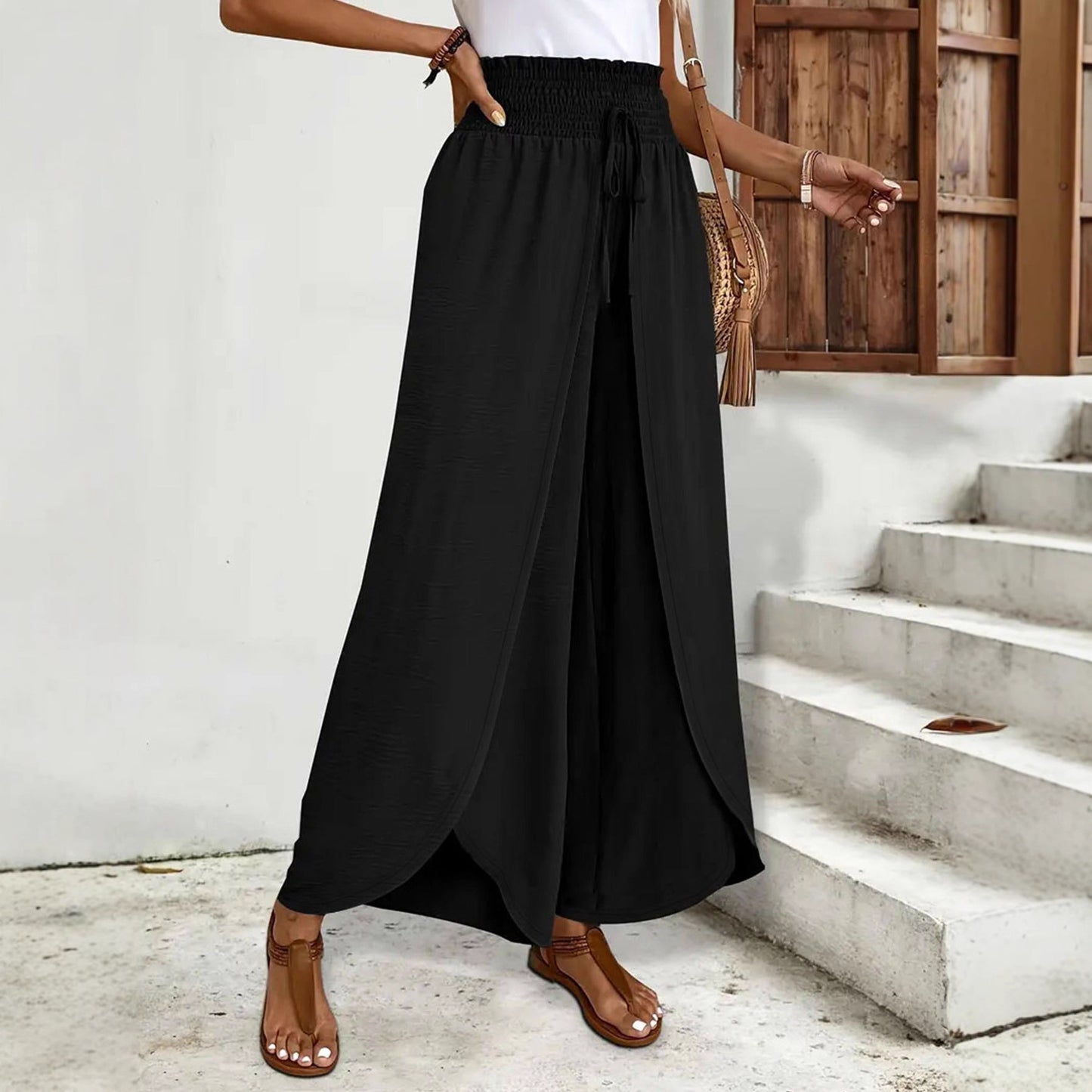 Palazzo pants for women with elastic waist and side slits Chic und Stil