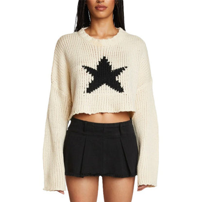 Pull-over en grosses mailles tendance pour femmes avec application d'étoiles chics et stylées