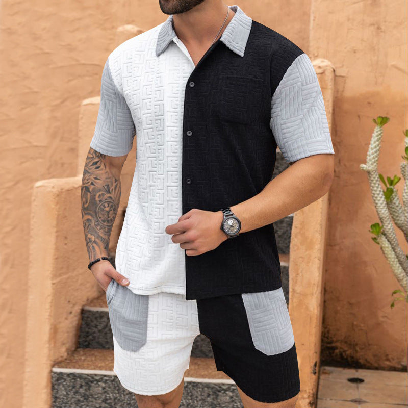 Ensemble chemise à manches courtes et shorts pour hommes avec design structuré artistique Chic und Stil
