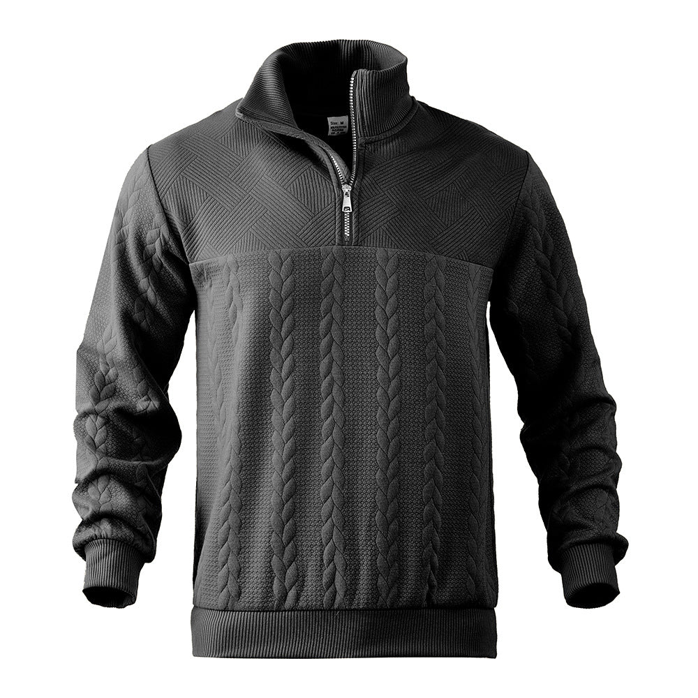 Sporty fleece pullover for men with high collar and stylish braided design Chic und Stil