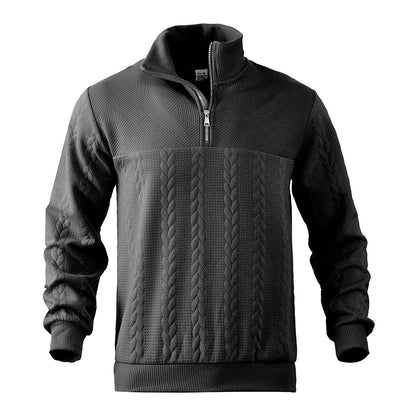 Sporty fleece pullover for men with high collar and stylish braided design Chic und Stil