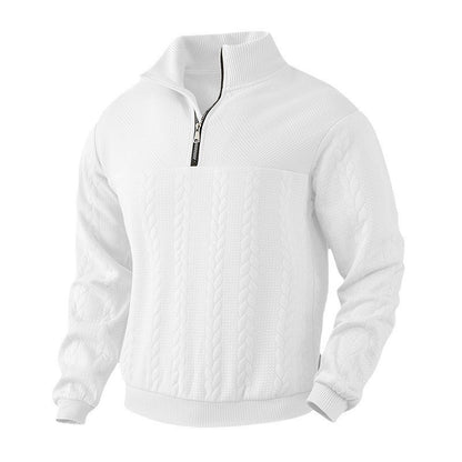 Pull homme en coton texturé avec col montant moderne et fermeture éclair pratique Chic und Stil