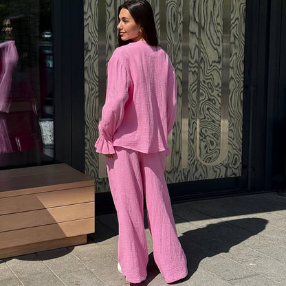 Chic und Stil Women's Casual Wide Leg Cotton Pants Set