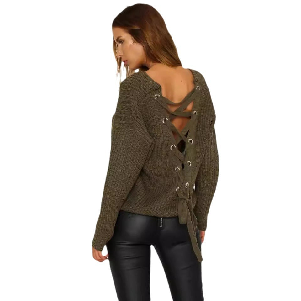 Pull-over en tricot décontracté pour femmes avec découpe décorative au dos et cordon de serrage Chic und Stil