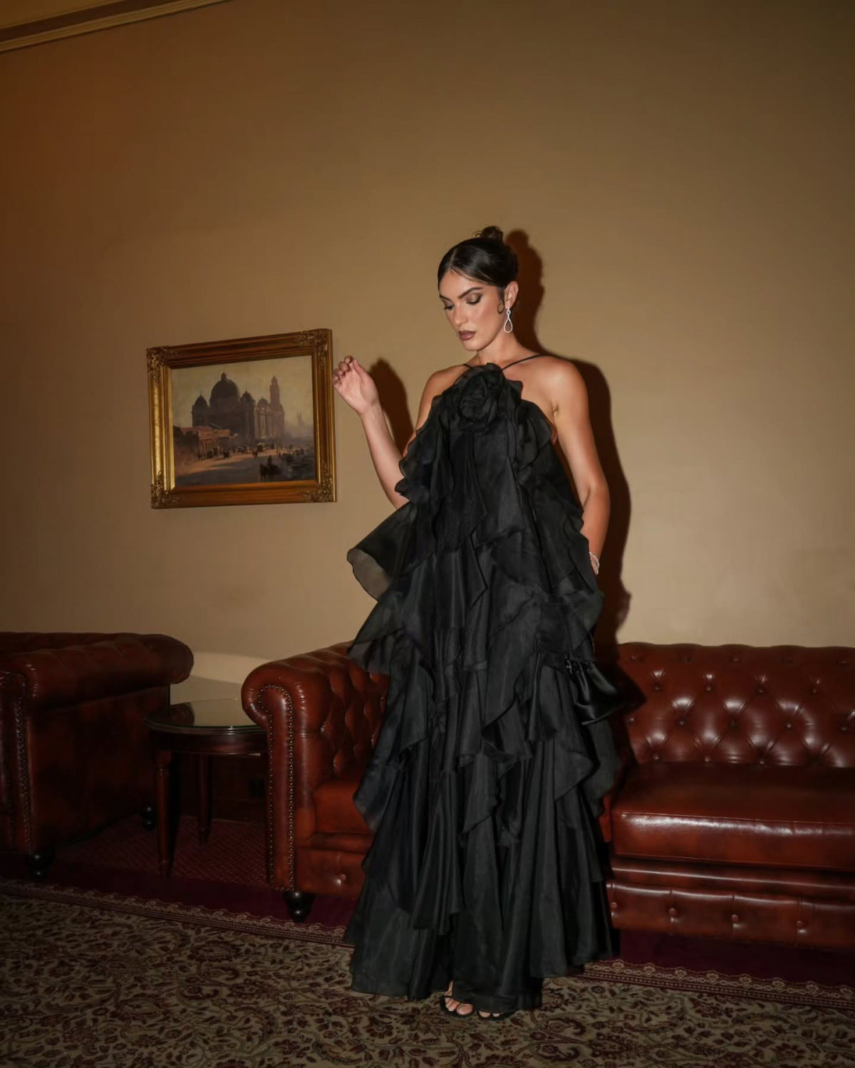 Robe maxi femme avec des volants volumineux et des accents floraux Chic und Stil