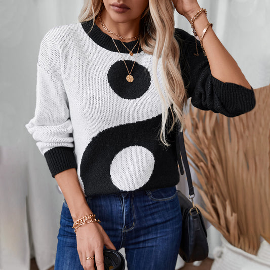 Pull femme à motif Yin-Yang modeste Chic und Stil
