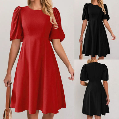 Robe à manches bouffantes pour femmes avec coupe fluide et accentuation de la taille Chic und Stil
