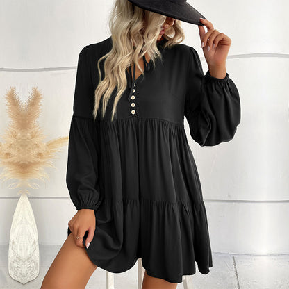 Robe midi décontractée pour femmes avec patte de boutonnage et manches volumineuses Chic und Stil
