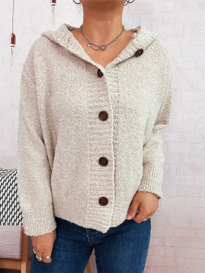 Dames cardigan en tricot douillet avec capuche et détails en bouton Chic und Stil