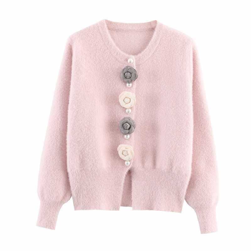 Dames gilet douillet en tricot avec détails de boutons floraux Chic und Stil