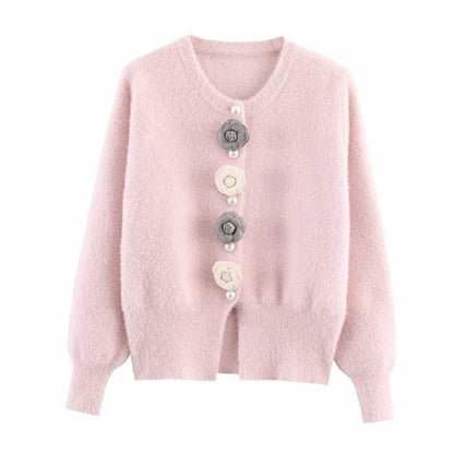 Dames gilet douillet en tricot avec détails de boutons floraux Chic und Stil