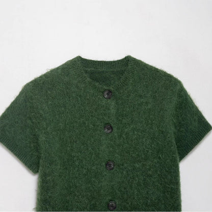 Dames cardigan doux à manches courtes et boutons Chic und Stil