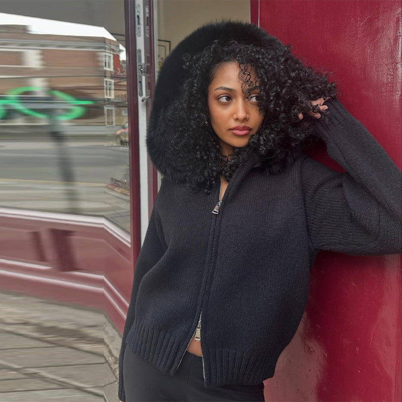 Dames Pull-over en maille avec col en fourrure Chic und Stil
