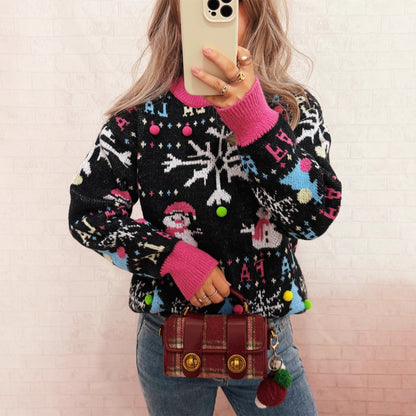 Pull élégant pour femmes avec des motifs de Noël colorés et des détails ludiques Chic und Stil