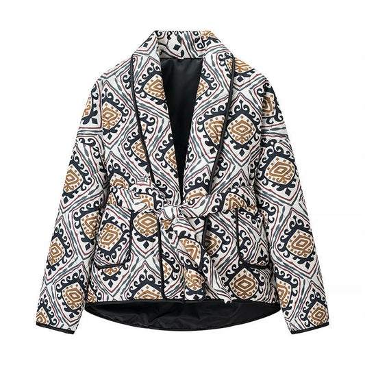 Blazer pour femme à la mode avec ceinture à nouer et motif artistique Chic und Stil