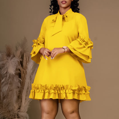 Robe chemise féminine à accent nœud et manches volantées Chic und Stil