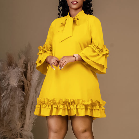 Robe chemise féminine à accent nœud et manches volantées Chic und Stil