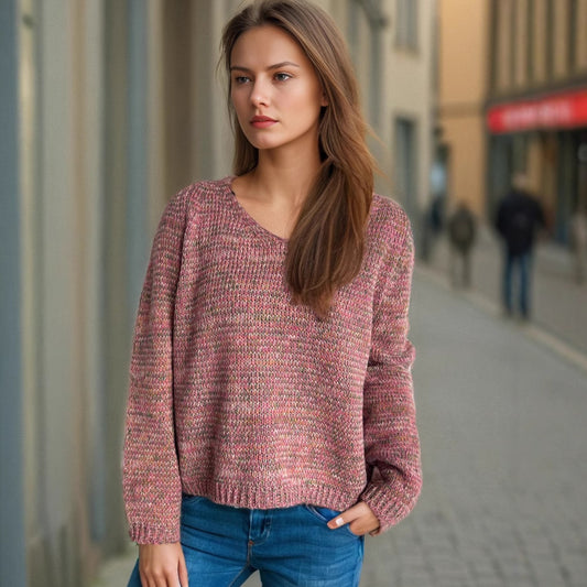 Pull femme décontracté à col en V avec motif maille texturée Chic und Stil