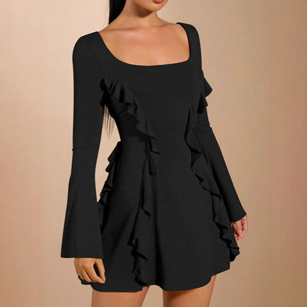 Robe à volants élégante pour femmes avec décolleté plongeant et manches longues Chic und Stil