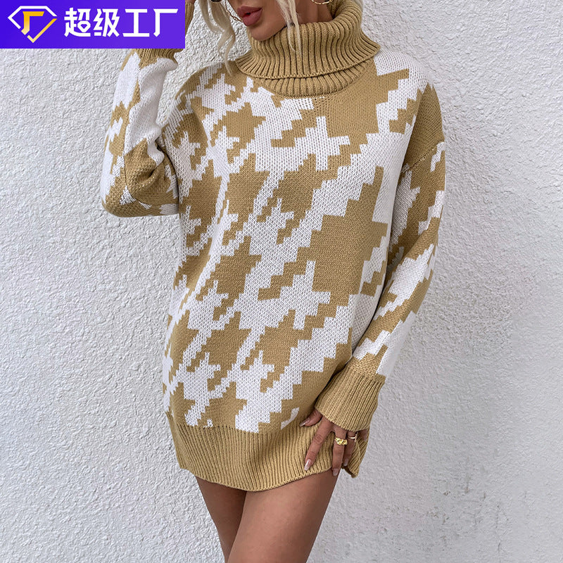 Pull oversize pour femmes avec col haut et motif moderne Chic und Stil