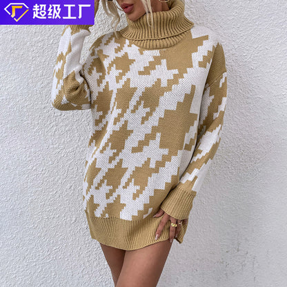 Pull oversize pour femmes avec col haut et motif moderne Chic und Stil