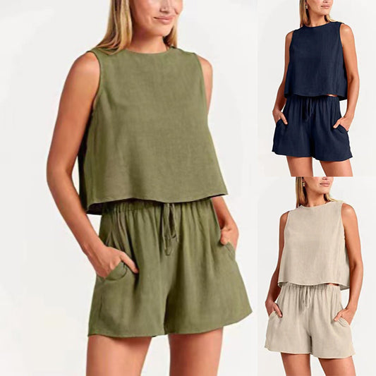 Dames Détente Ajustée Deux-Pièces Ensemble Shorts Chic und Stil