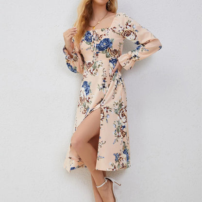Robe midi pour femmes avec motif floral et fentes latérales Chic und Stil