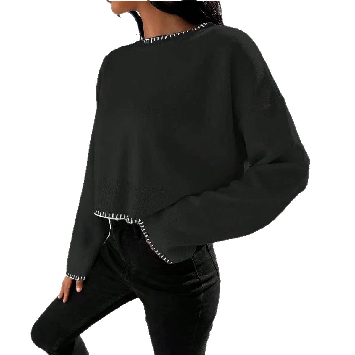 Pull en tricot décontracté pour femmes avec ourlet côtelé et épaules tombantes Chic und Stil